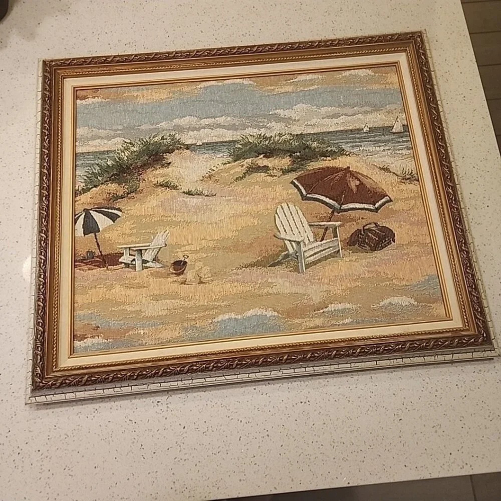 Framed Expressions in Art Handmade Tapestry Chair Umbrella Beach 20x24